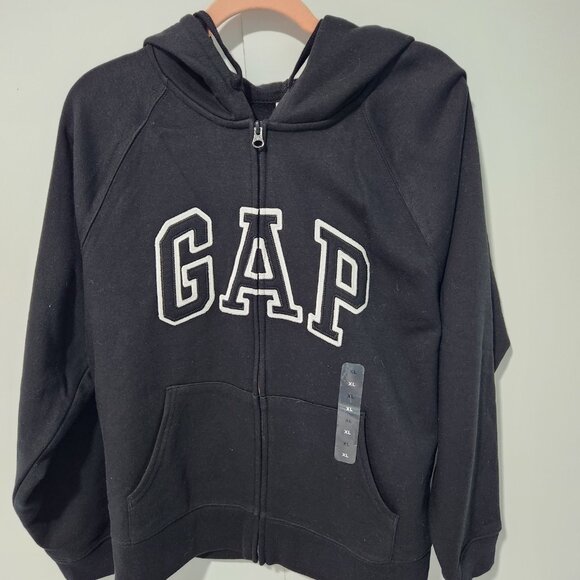 GAP NEW Women's Black and White Logo Long Sleeve Hoodie Full Zip Sweatshirt- XL - Picture 4 of 5